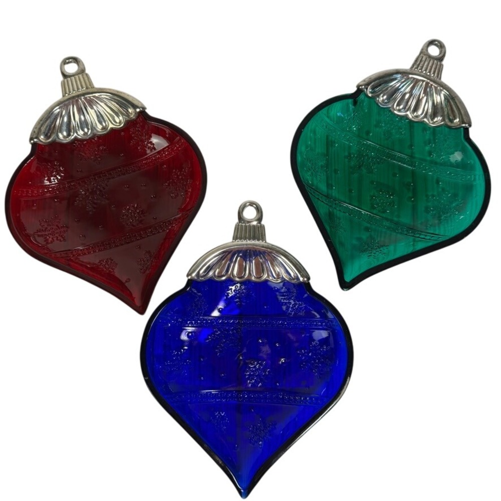 International Silver Co Glass Ornament Candy Dishes Set of 3 Red Blue Green 8"